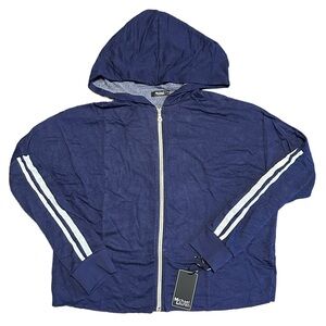 Michael Lauren Zip Up Hooded Soft Cropped Jacket Hoodie Blue Size Medium NWT